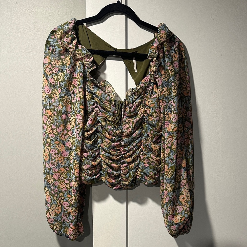 Free People Multicolor Floral Ruched Blouse